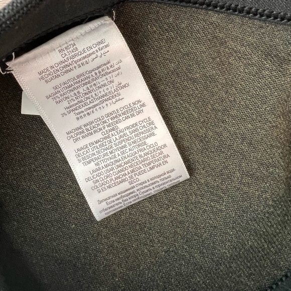 BCBGmaxazria green leggings with black waistband buttons up side ankle hem large - Picture 6 of 7